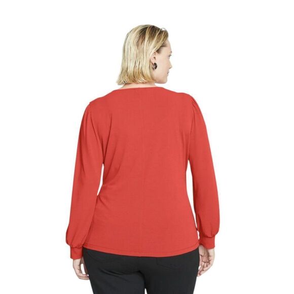 Universal Standard Women's M Crepe Jersey Gathered V-Neck Blouse Vermilion Red - Picture 3 of 12
